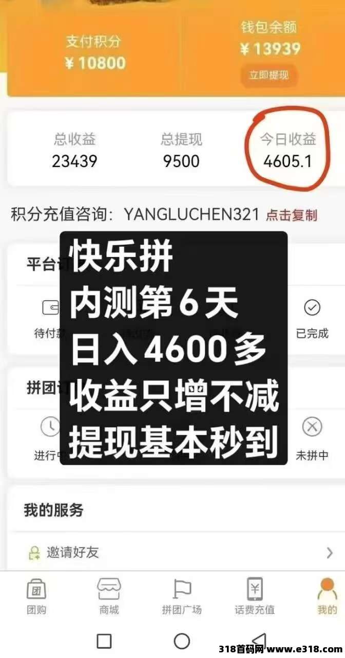 【快乐拼】拼团全新玩法，长久稳定无泡沫，正波比天花板级内排预热中
