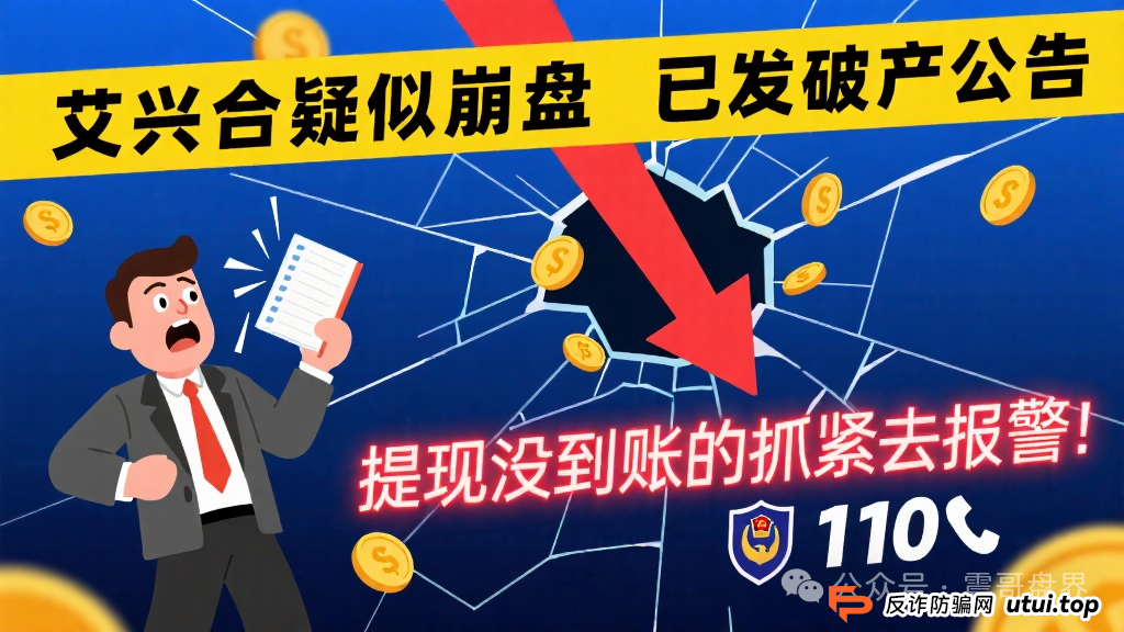 艾兴合疑似崩盘，已发破产公告，提现没到账的抓紧去报警！