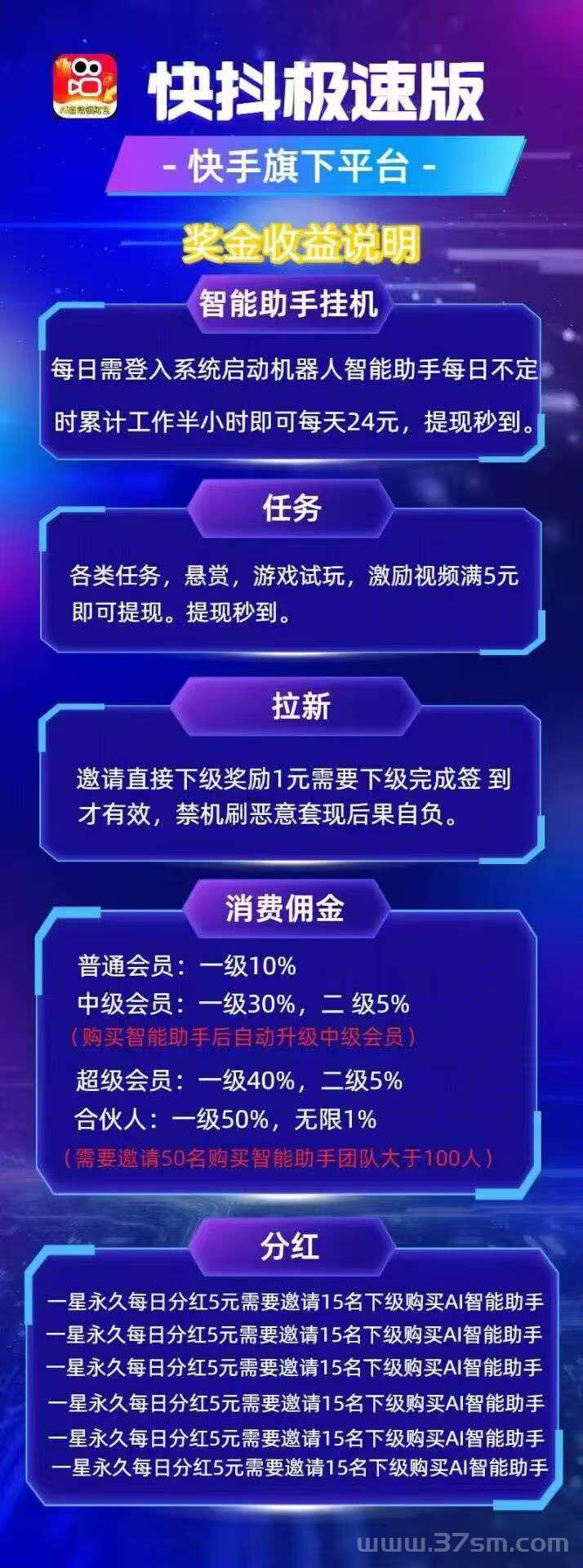 快抖 极速版，刷视频赚钱，一天零 撸几十块 ，可免费 发布广告