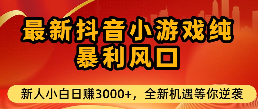 最新抖音小游戏纯暴利风口!小白单日稳赚3000+，全新机遇千万别错过(1)