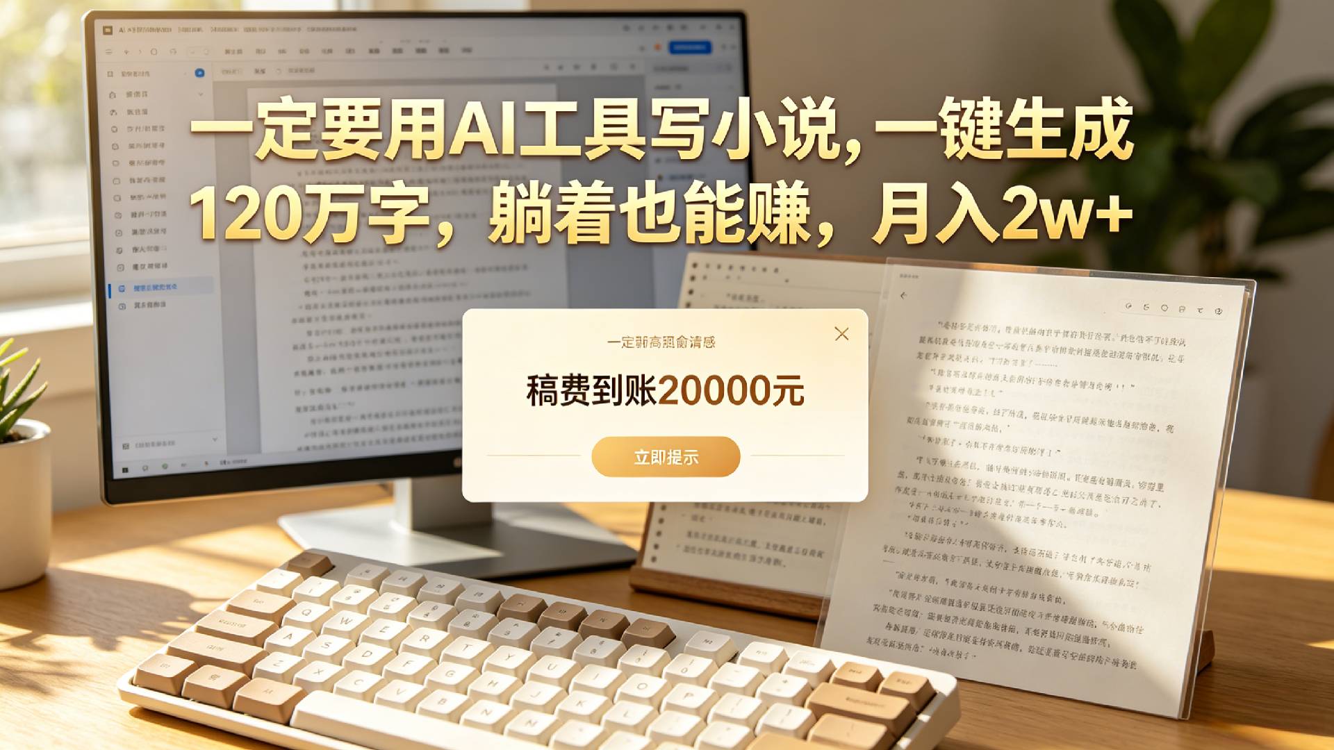 【听劝】一定要用AI工具写小说,一键生成120万字，躺着也能赚，月入2w+(1)