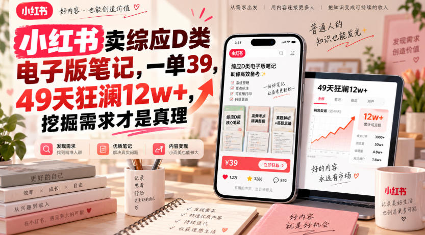 小红书卖综应D类电子版笔记,一单39,49天狂澜12w+,挖掘需求才是真理(1) 小红书卖综应D类电子版笔记,一单39,49天狂澜12w+,挖掘需求才是真理(1)