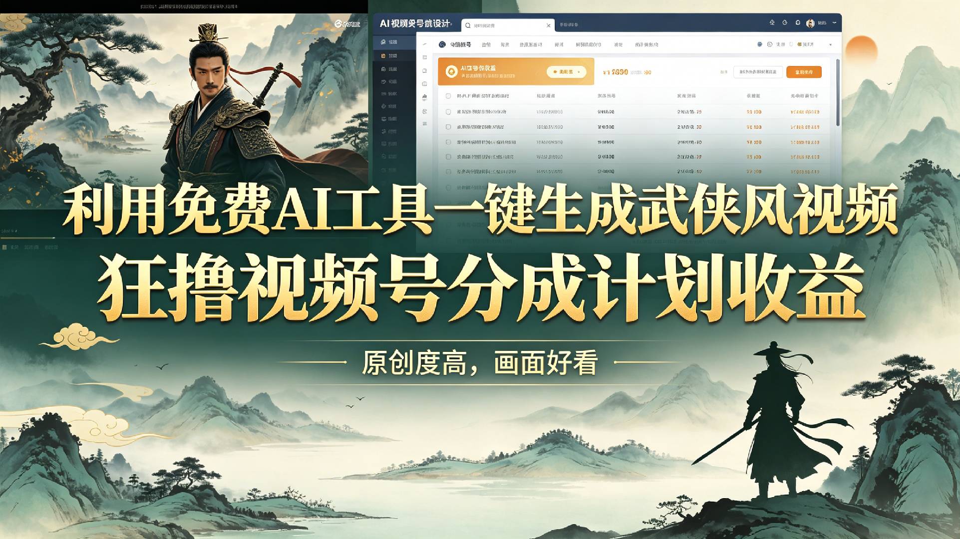 利用免费AI工具一键生成武侠风视频,狂撸视频号分成计划收益,原创度高,画面好看(1) 利用免费AI工具一键生成武侠风视频,狂撸视频号分成计划收益,原创度高,画面好看(1)